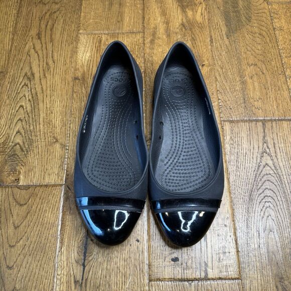 Crocs Black Cap Toe Ballet Flats Slip On 12300 Womens Size 9 Lightweight Shoes - Picture 2 of 6